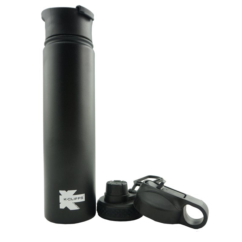 24oz Double Wall Insulated Sports Water Bottle - Black with 3 Lids