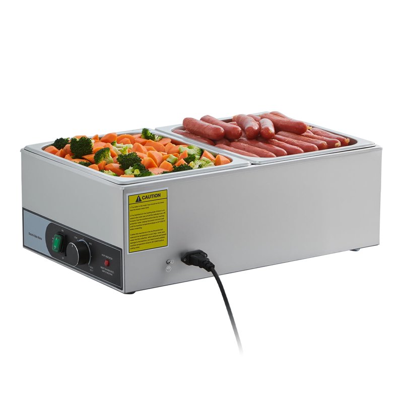 1200W Electric Stainless Steel Food Warmer - Countertop Bain Marie with 2 Pans