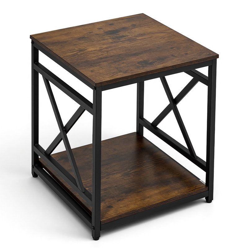 Industrial 2-Tier Side Table with Open Shelves - Brown