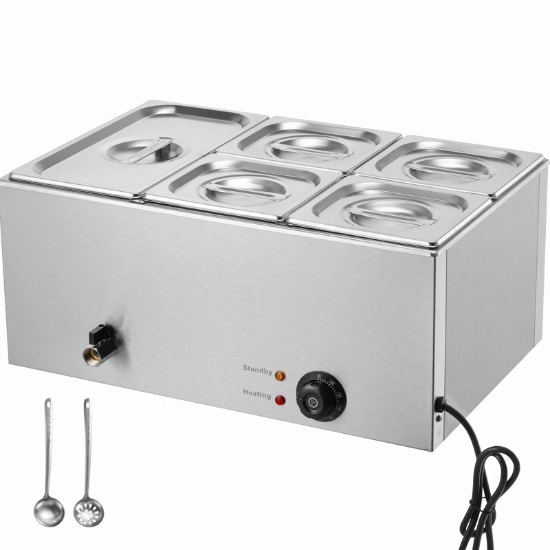 24QT Electric Food Warmer - 5-Pan Stainless Steel Buffet Bain Marie