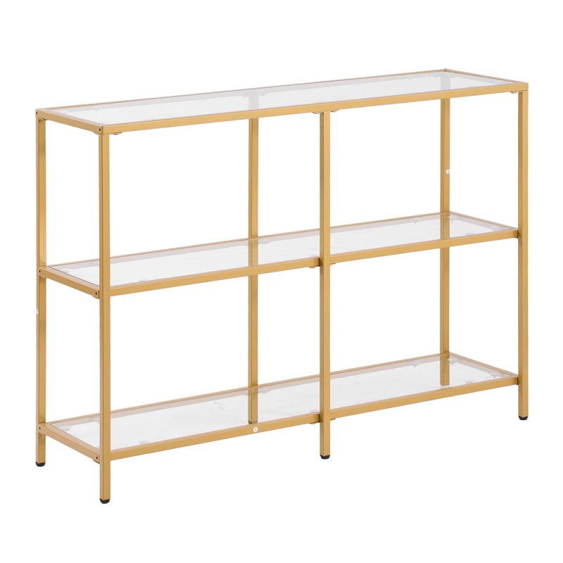 Modern 3-Tier Glass Console Table with Iron Frame - Gold Finish