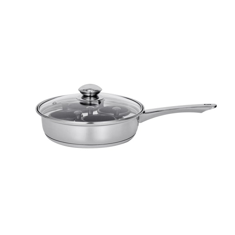 4-Cup Stainless Steel Egg Poaching Pan with Nonstick Cups and Glass Lid