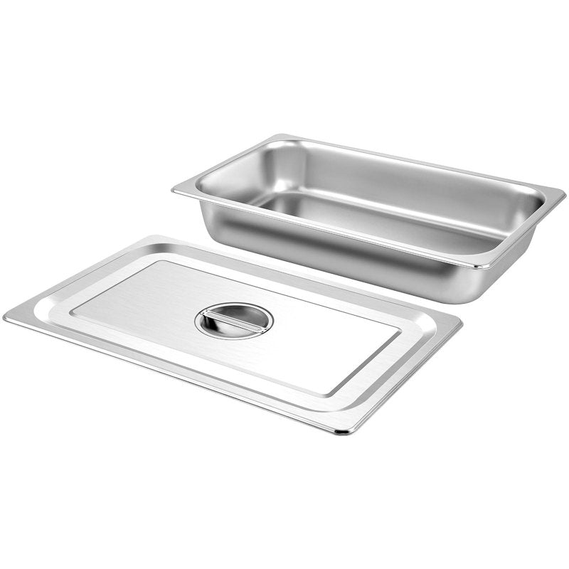 Full-Size Stainless Steel Steam Table Pan with Lid, 21 x 13 x 4 Inch, Black