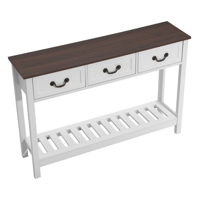 Rustic 47-Inch Console Table with Drawers & Shelf - Brown/White