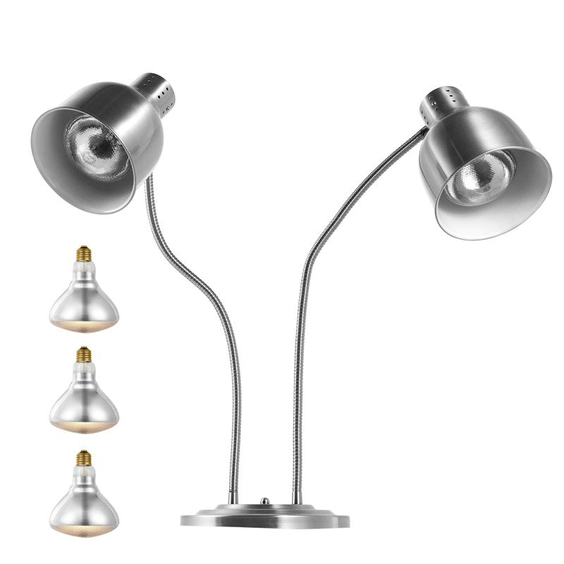 500W Food Warming Lamp - Dual-Head Stainless Steel Heat Lamp