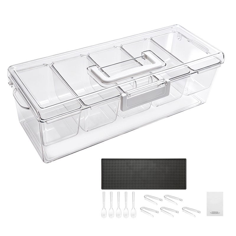 Chilled Condiment Server Caddy - 5 Compartments with Lid