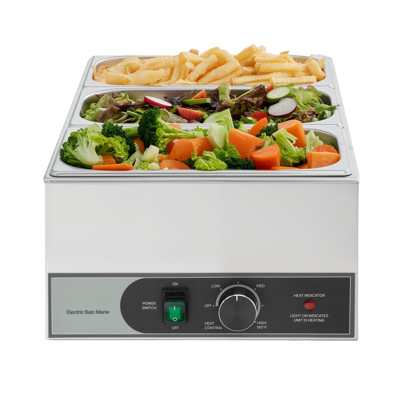1200W Electric Food Warmer - Stainless Steel Steam Table with 3 Food Pans