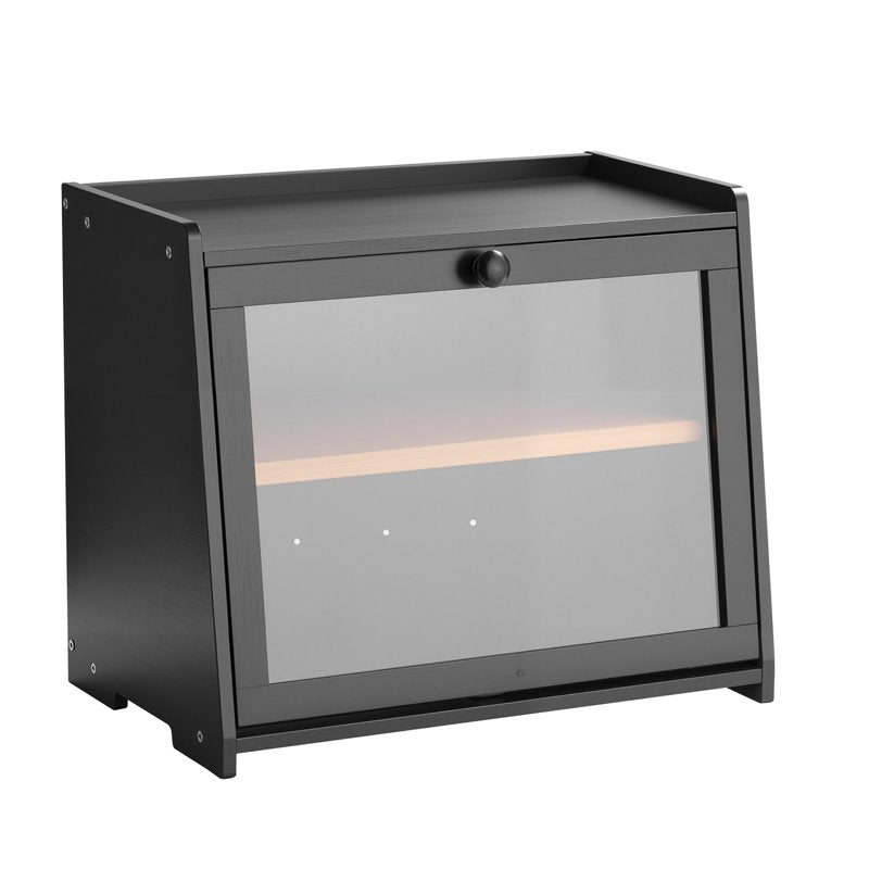 Double-Layer Bamboo Bread Box with Acrylic Wavy Door - Trapezoid 1