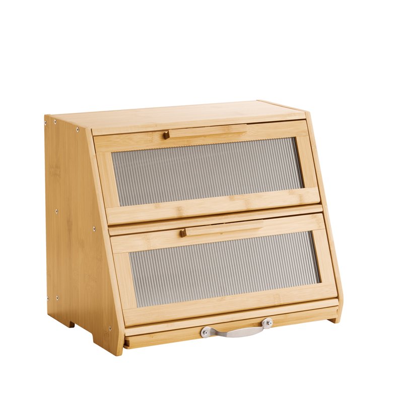 Double-Layer Bamboo Bread Box - Trapezoid 2 for Kitchen Storage