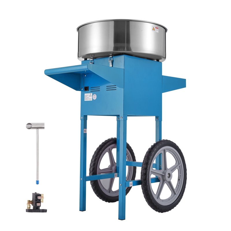 1000W Electric Cotton Candy Machine with Cart - Stainless Steel Bowl
