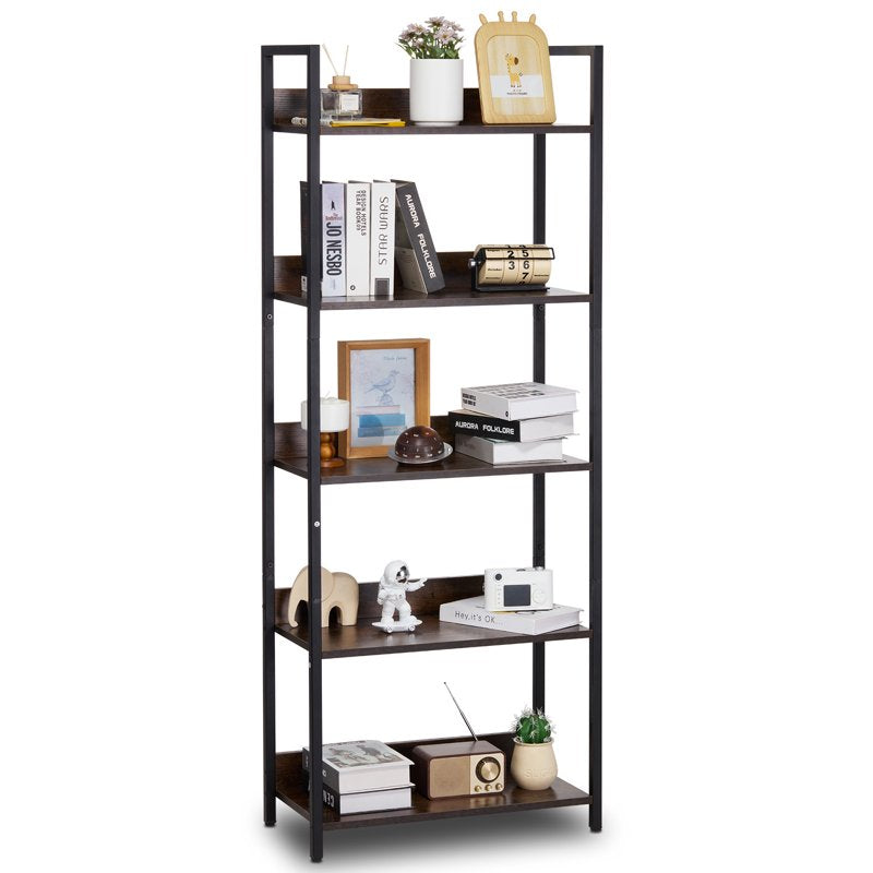 5-Tier Metal Bookcase - Industrial-Style Shelving Unit