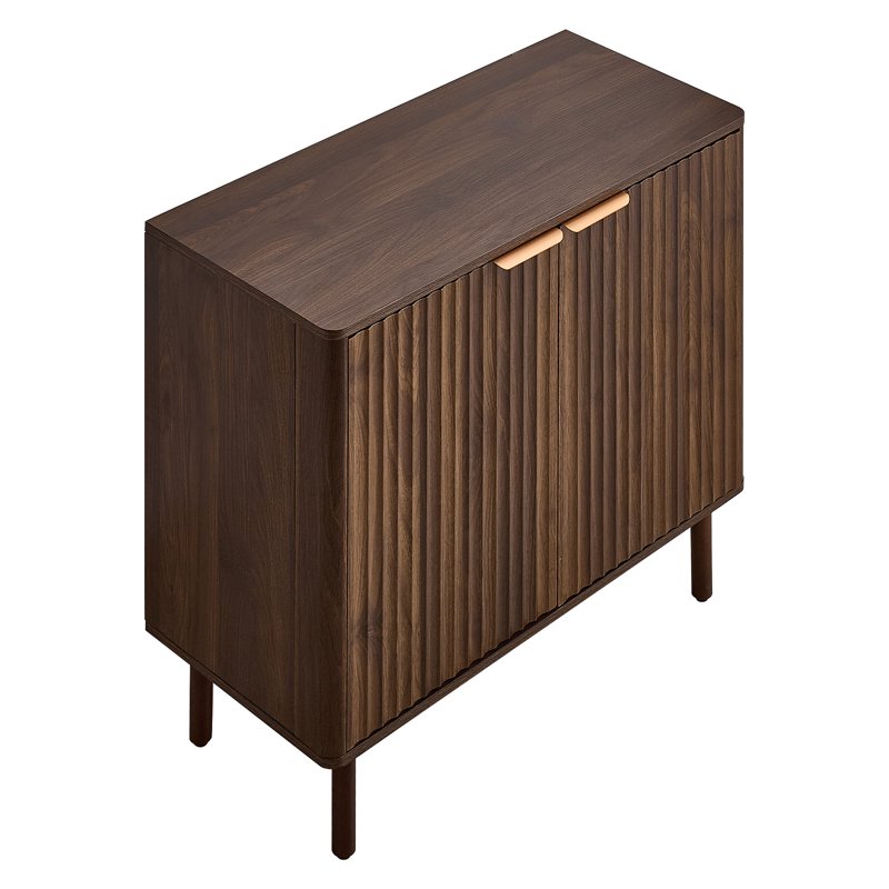 Mid-Century Coffee Bar Cabinet with Barn Door - Brown