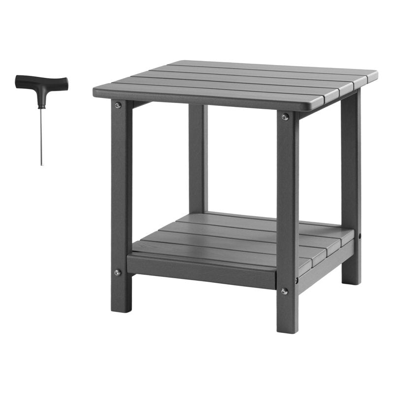 Durable Outdoor Side Table - 17.7" x 14.9" x 17.3" - HDPE Two-Tier Design