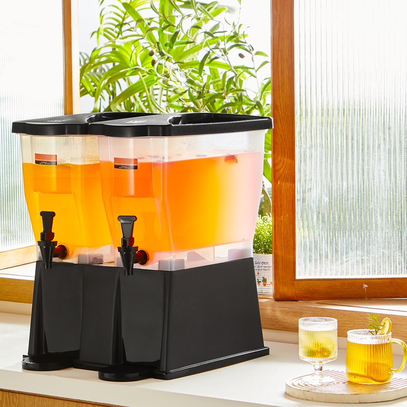 3 Gallon Plastic Beverage Dispenser Set - 2 Drink Dispensers with Lid