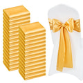 100PCS Satin Chair Sashes - 7x108 Inch Gold Wedding Bows