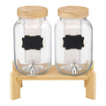 2 Pack 1 Gallon Glass Beverage Dispenser with Wooden Stand & Spigot