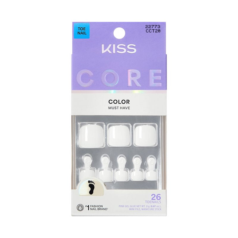 Short Squoval White Press-On Toenails - 26 Piece Set