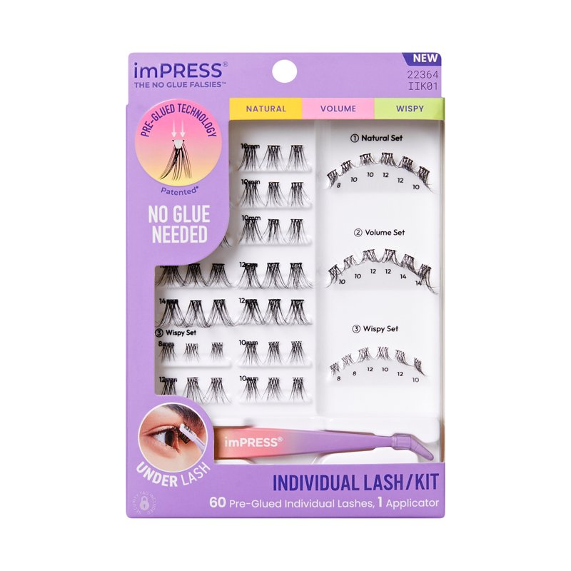 Pre-Glued Individual Lash Kit - 60 Synthetic Cluster Lashes & Applicator