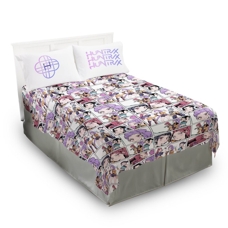Full Size KPOP Demon Hunters Huntrix Trio Kids Bedding Sheet Set - Multicolor Purple