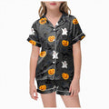 Girls Pajama Set Halloween Pumpkin Ghost Print Satin 2-Piece Z01-Grey 10-11 Years