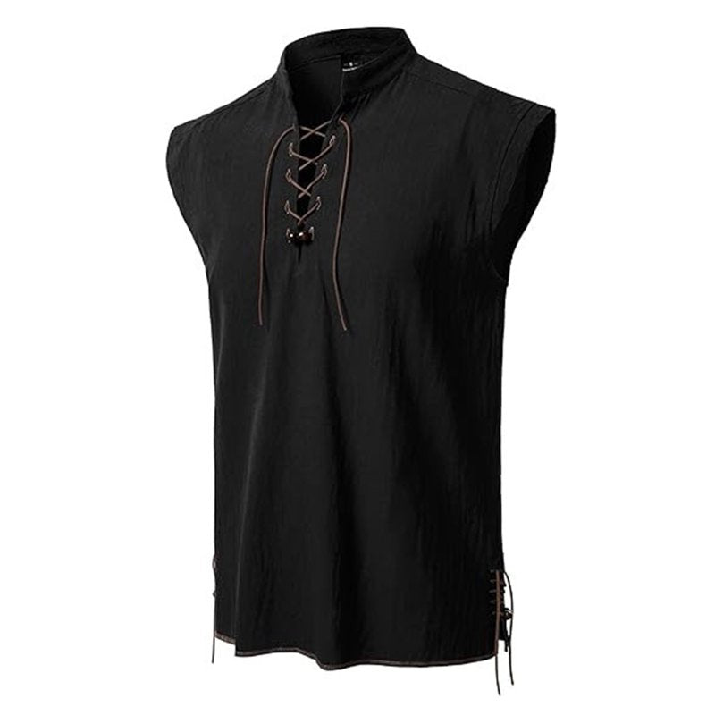 Kalauyu Men's Medieval Pirate Sleeveless Tank Top - Black, M