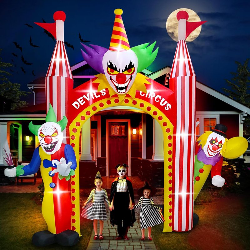 12FT Giant Inflatable Clown Archway Halloween Yard Decoration with Lights