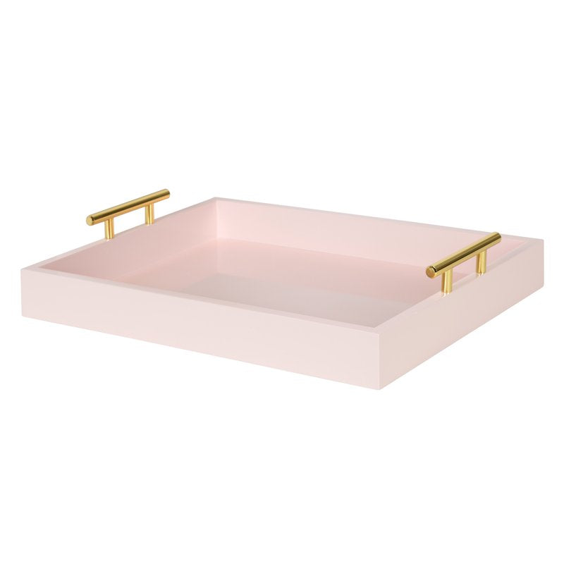 Decorative Modern Serving Tray - Glossy Pink with Gold Handles