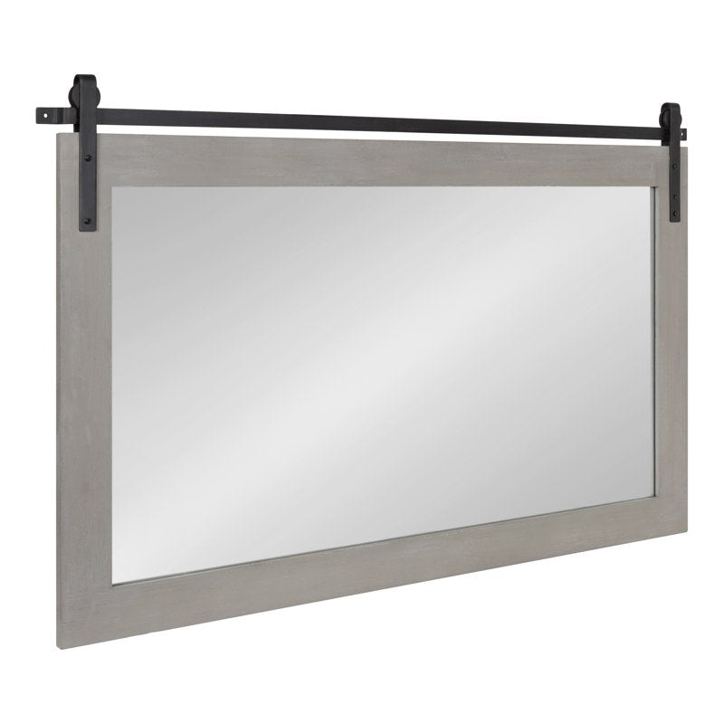 Farmhouse Wall Mirror 40x26 Gray Barn Door-Inspired Rustic Wood Frame - Kate and Laurel