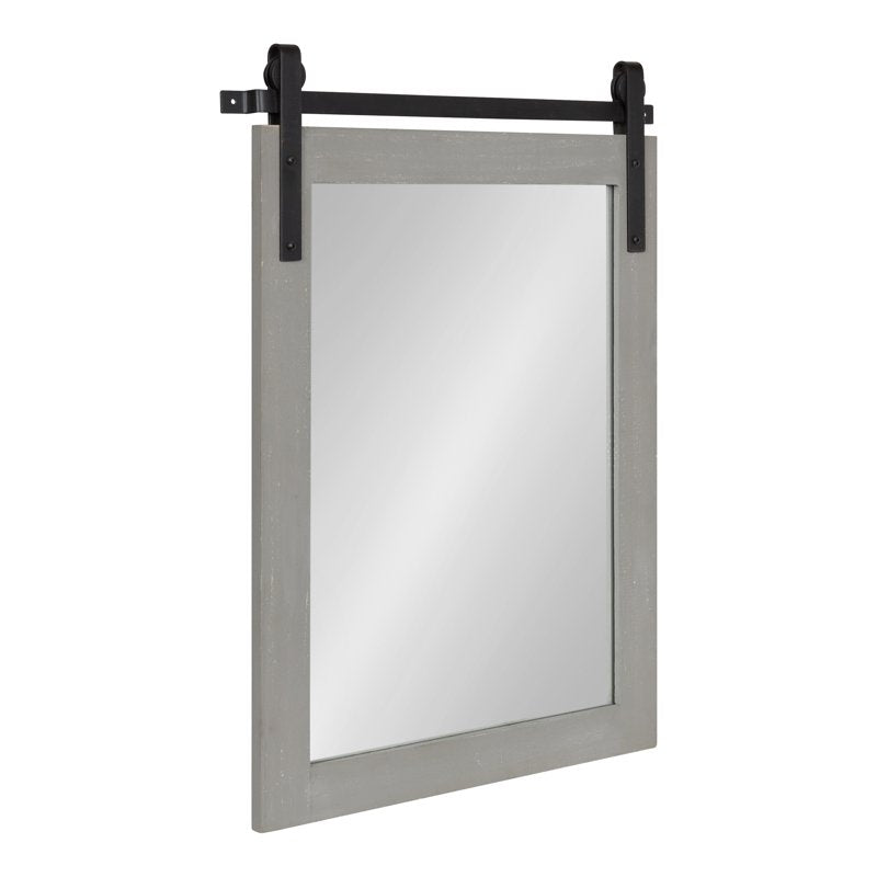 Farmhouse Wall Mirror - 18 x 26 Gray Barn Door-Inspired Rustic Frame