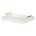 Decorative Tray with Polished Metal Handles - White