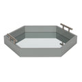 Hexagon Decorative Mirrored Tray with Metal Handles - Gray