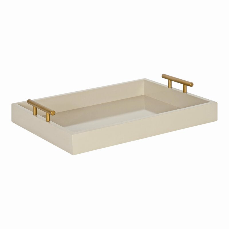 Decorative Wood Tray with Gold Metal Handles - Brown