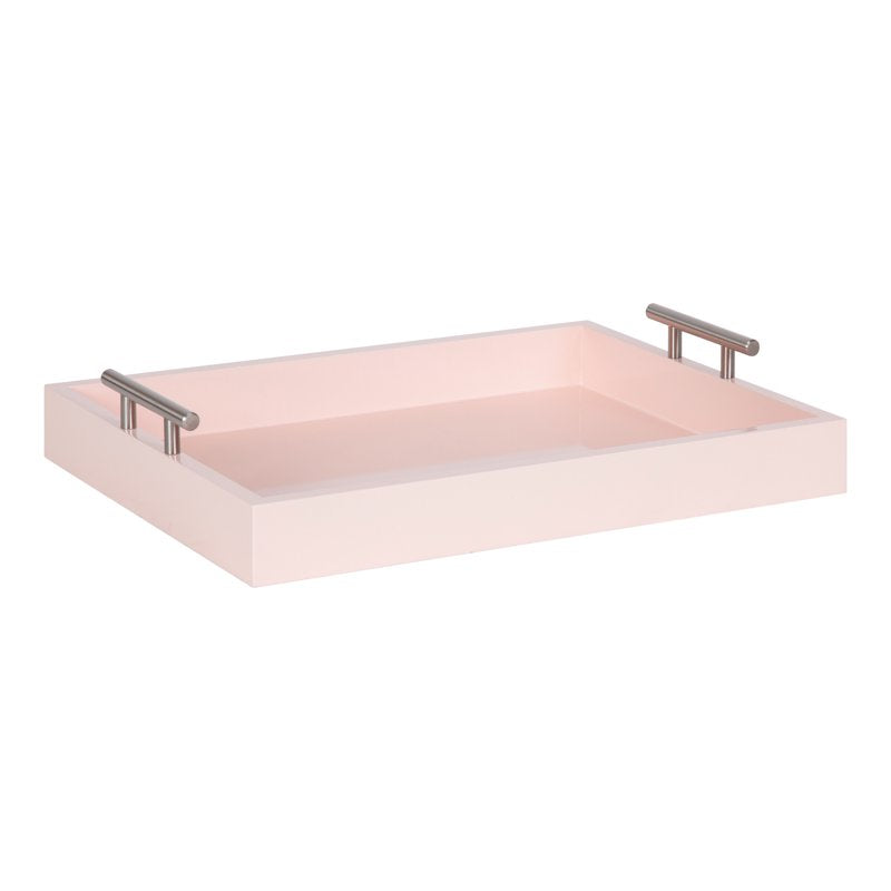 Decorative Accent Tray with Polished Handles - Pink, 16.5 x 12.25