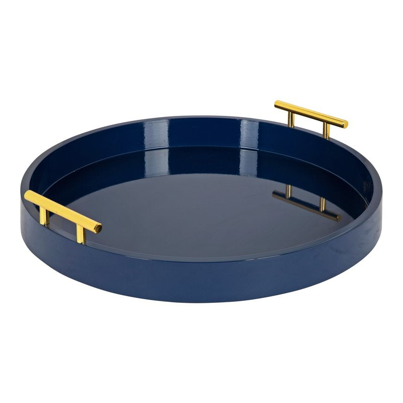 Modern Round Decorative Tray - 15.5" Diameter, Navy Blue & Gold