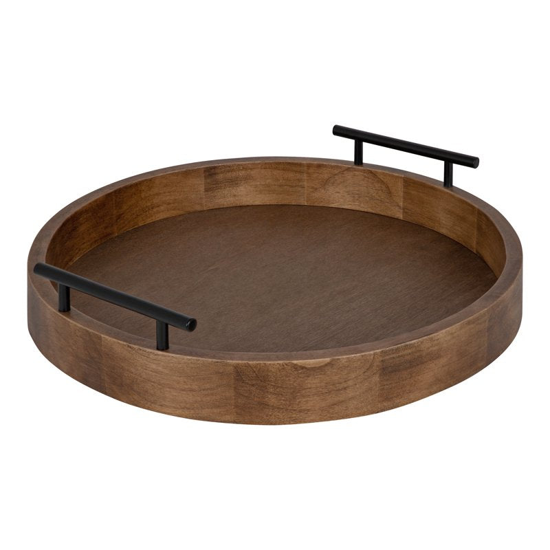 Modern Round Wood Tray - 15.5" Diameter, Rustic Brown