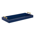 Narrow Decorative Tray with Metal Handles - 10" x 24" - Navy Blue & Gold