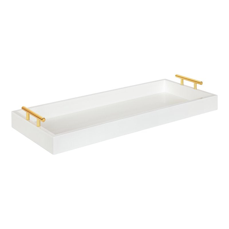 Narrow Rectangle Wood Accent Tray - White/Gold 10x24