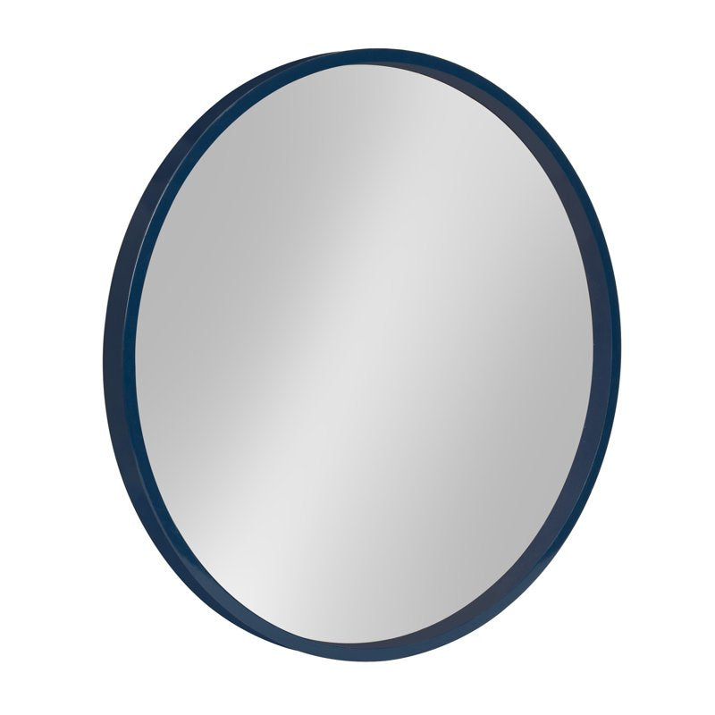 Round Wood Wall Mirror - 21.6" Diameter, Navy Blue - Modern Home Decor