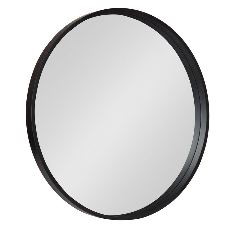 Round Wood Wall Mirror - 25.6 Inch Diameter Black Modern Home Decor