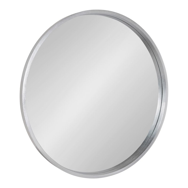Round Wood Wall Mirror 31.5-inch Silver Frame - Modern Decorative Accent