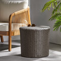 Outdoor Wicker Barrel Side Table - Dark Grey