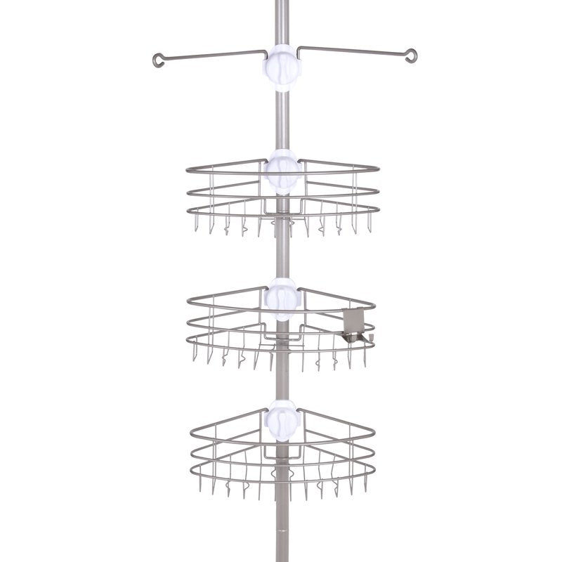 Adjustable Corner Shower Caddy with Rust-Resistant Steel and Brushed Nickel Finish