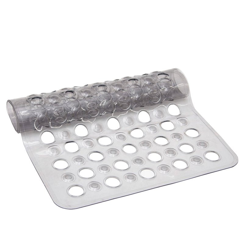 Vinyl Bath Mat with Suction Cups & Large Drain Holes - 27 x 14.5 inches, Grey