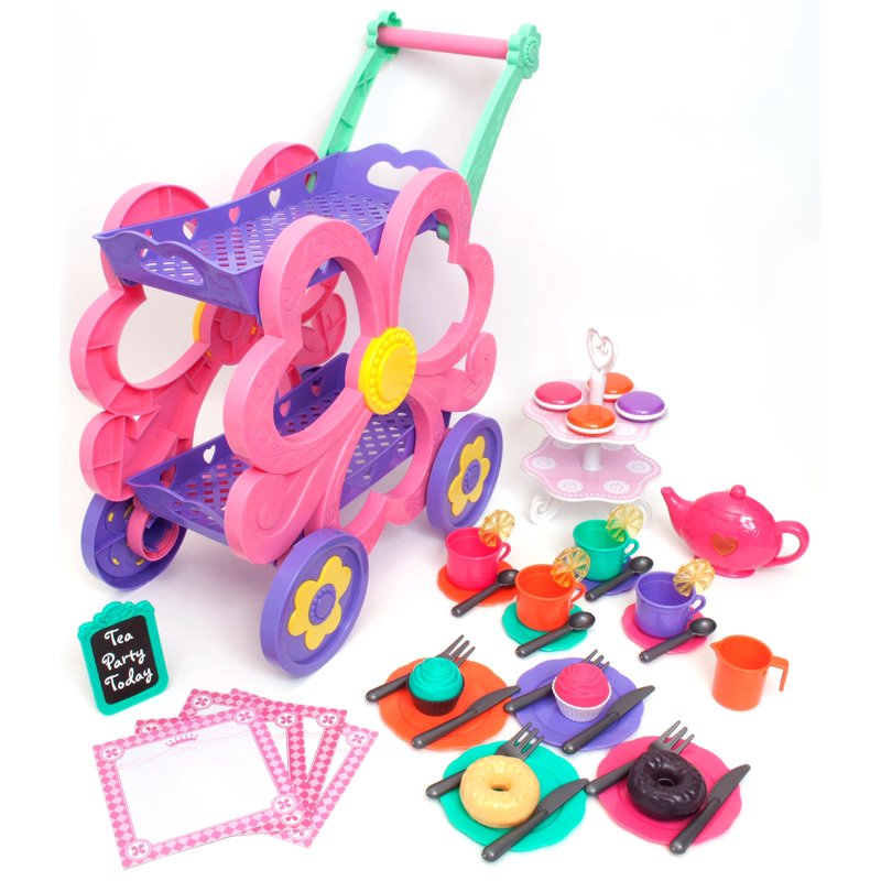 Flower Tea Cart Play Set - 45 Piece Toddler Toy Set