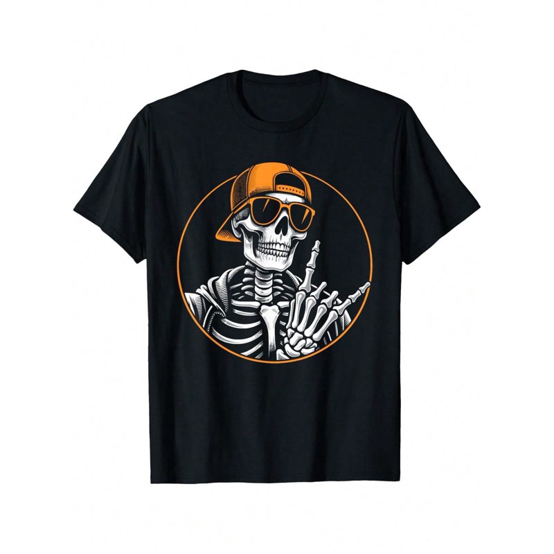 Kids' Cartoon Skeleton Rock Hand T-Shirt - Black, 13Y