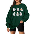 Dark Green XXL Halloween Ghost Reading Books Sweatshirt Women Spooky Fall Pullover