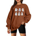 Brown Women Halloween Ghost Reading Books Graphic Sweatshirt Fall Pullover M
