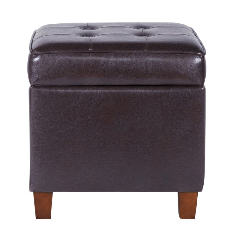 Square Tufted Storage Ottoman - Faux Leather Brown
