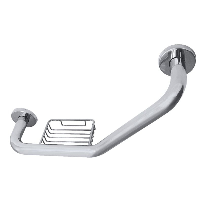Angled Grab Bar with Soap Holder - 10x12 Inches Polished Stainless Steel, ADA Compliant