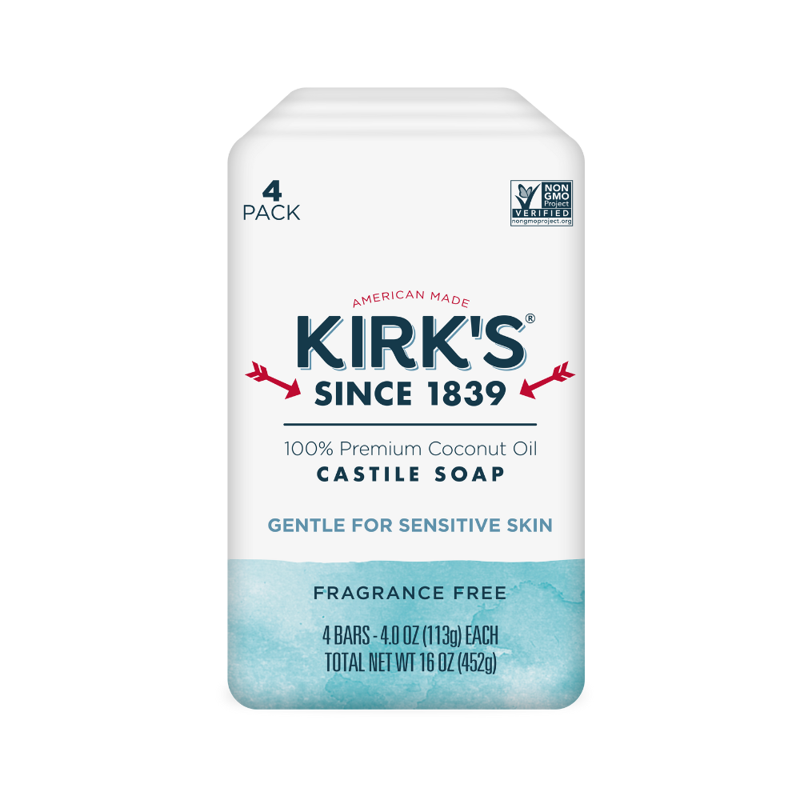 Castile Bar Soap - 100% Coconut Oil Formula, Fragrance Free, 4 oz - 4 Pack